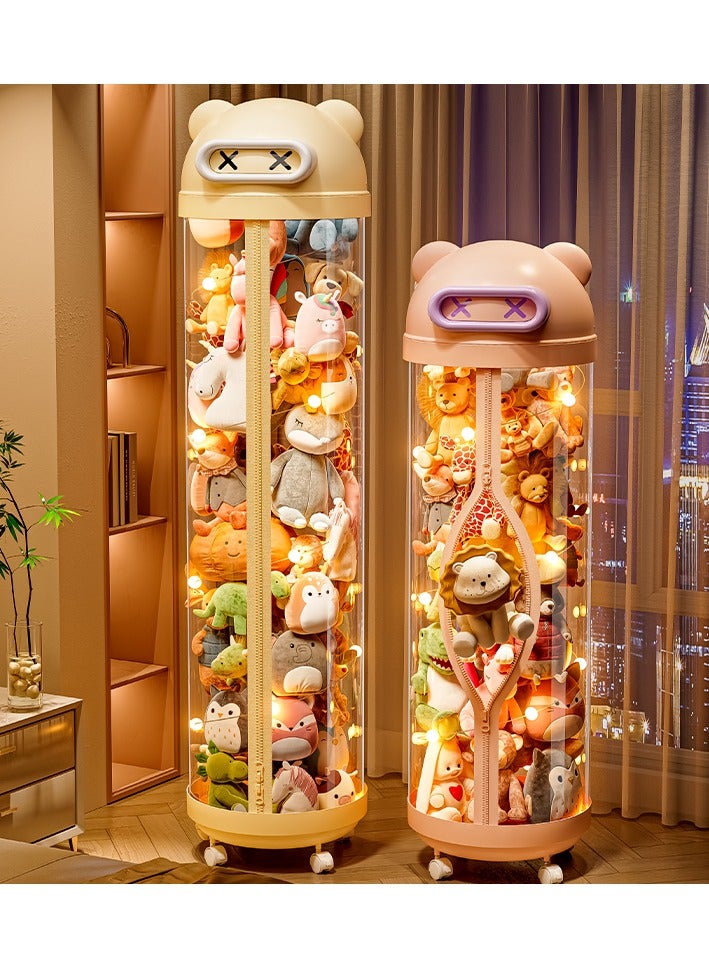 Toys Organizer, Stuffed Animal Storage Box, 175CM Large Doll Organizer, Kids Toy Storage Organizer, Stuffed Animals Holder, Toy Display Bucket, Toy Storage Rack with LED Light and Wheels