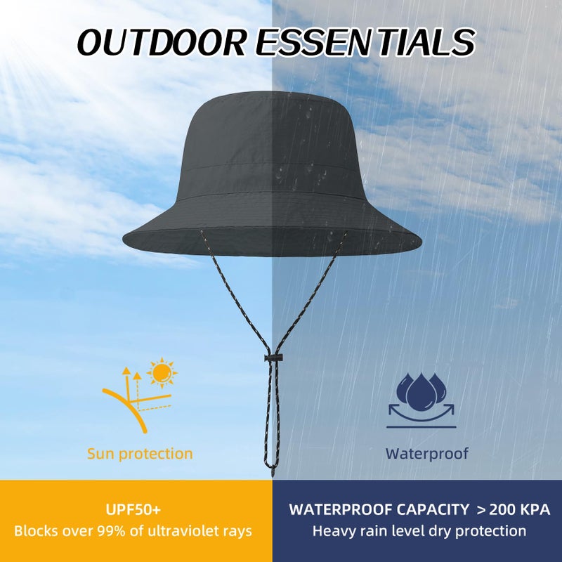 Durio Waterproof Bucket Hats for Woman UPF 50+ Sun Hat UV Protection Packable Rain Hats for Women Lightweight Hiking Hat Gray One Size - Image 2