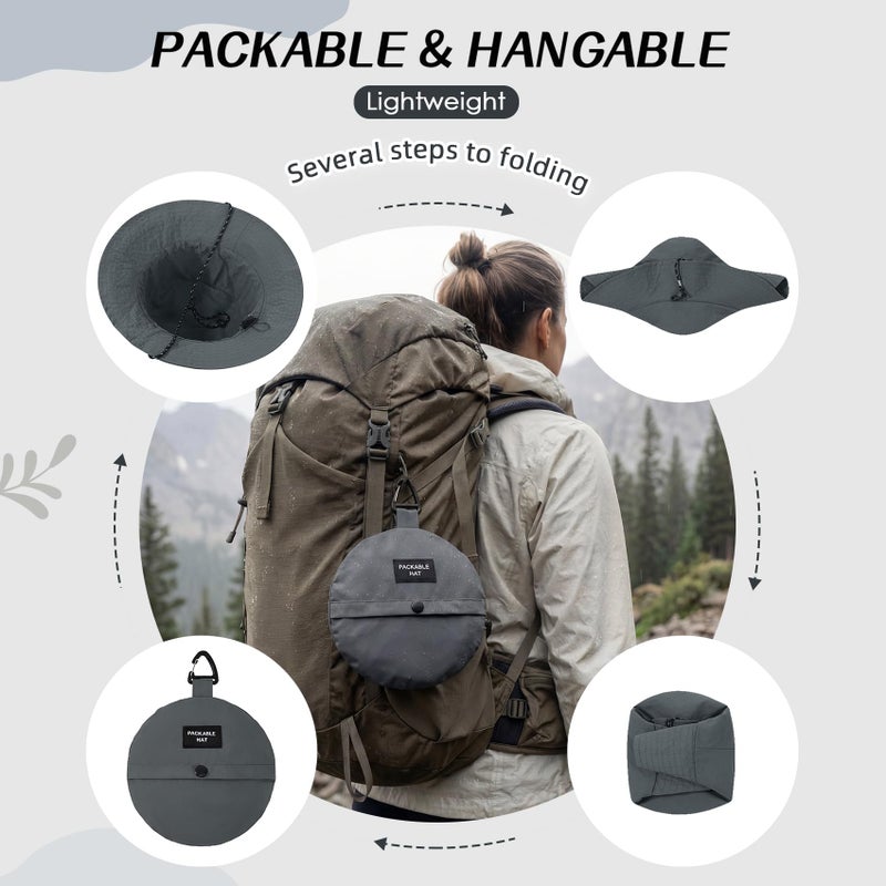 Durio Waterproof Bucket Hats for Woman UPF 50+ Sun Hat UV Protection Packable Rain Hats for Women Lightweight Hiking Hat Gray One Size - Image 4