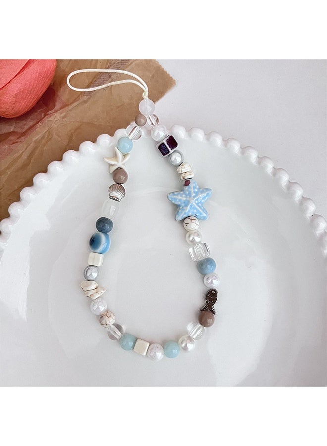 Lemon Ocean Blue Star Phone Charm, Beaded Camera Wrist, Strap Summer Sea Phone Chain, Aesthetic Keychain Accessories for Women Bag Charms Cell, Phone Wristlet, Keychains Cellphone Charm - Image 1