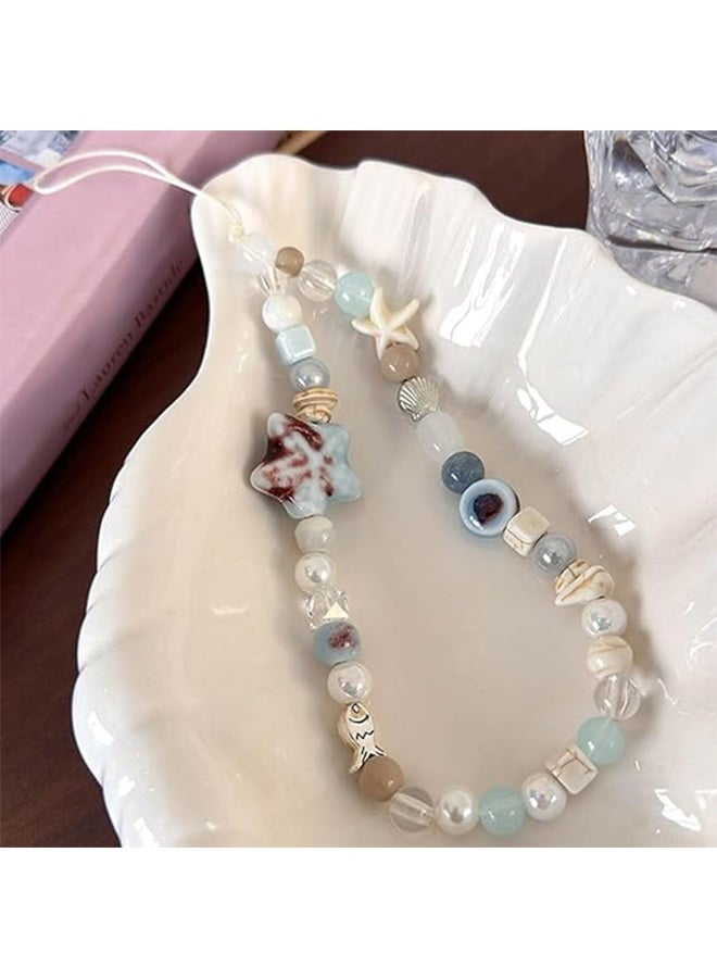 Lemon Ocean Blue Star Phone Charm, Beaded Camera Wrist, Strap Summer Sea Phone Chain, Aesthetic Keychain Accessories for Women Bag Charms Cell, Phone Wristlet, Keychains Cellphone Charm - Image 5