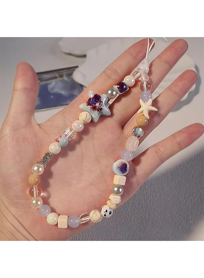 Lemon Ocean Blue Star Phone Charm, Beaded Camera Wrist, Strap Summer Sea Phone Chain, Aesthetic Keychain Accessories for Women Bag Charms Cell, Phone Wristlet, Keychains Cellphone Charm - Image 4
