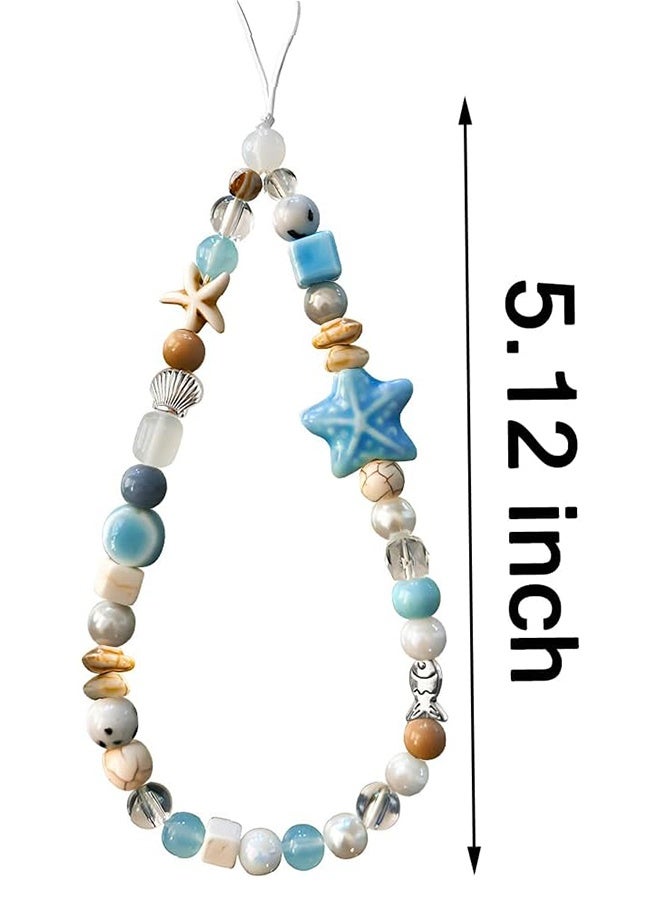 Lemon Ocean Blue Star Phone Charm, Beaded Camera Wrist, Strap Summer Sea Phone Chain, Aesthetic Keychain Accessories for Women Bag Charms Cell, Phone Wristlet, Keychains Cellphone Charm - Image 2