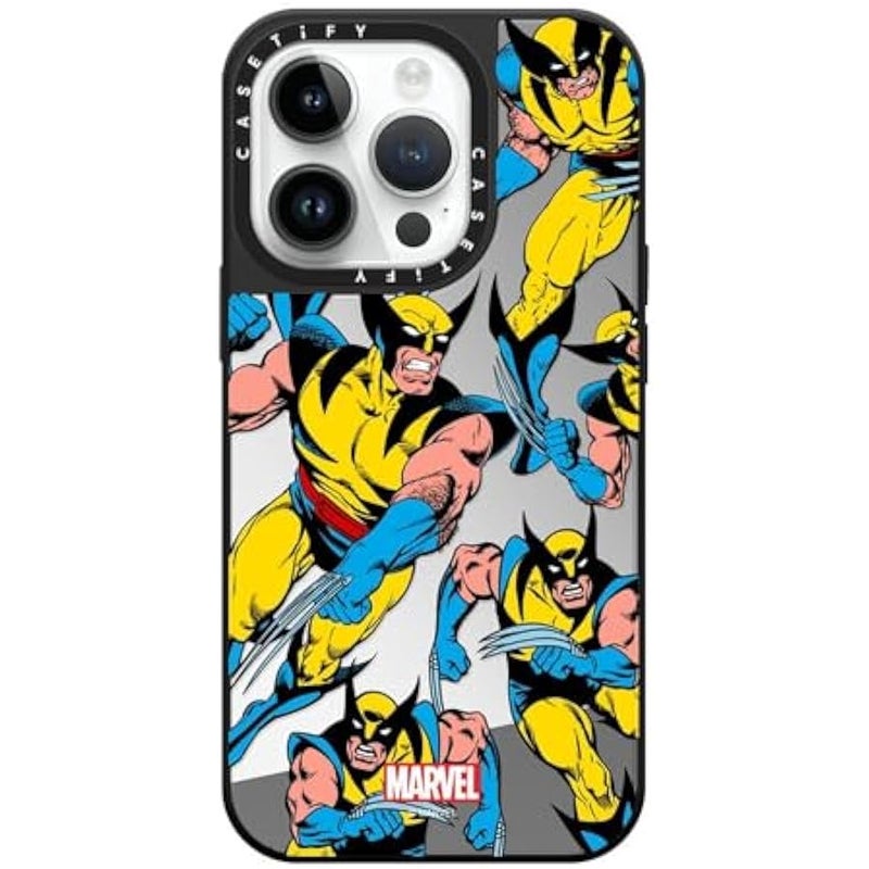 Casetify Mirror iPhone 14 Pro Case 【Deadpool & Wolverine Co-Lab / 4.9ft Drop Protection/Magsafe】 - Wolverine Pattern Case - Silver on Black - Image 1