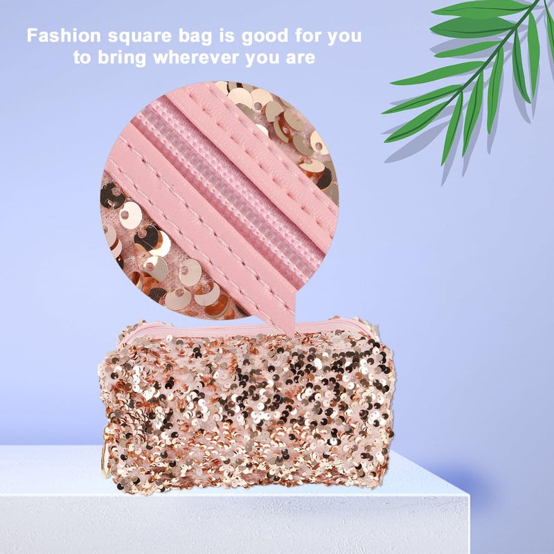 Large Capacity Sequin Makeup Bag Square Travel Toiletry Organizer Pouch Pink - Image 4