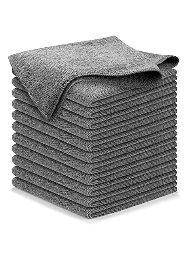 Generic Microfiber Cleaning Cloth Grey - 12 Pcs (12.5x12.5) - High Performance - 1200 Washes, Ultra Absorbent Microfiber Towel Weave Grime & Liquid for Streak-Free Mirror Shine - Car Washing Cloth  - Image 1
