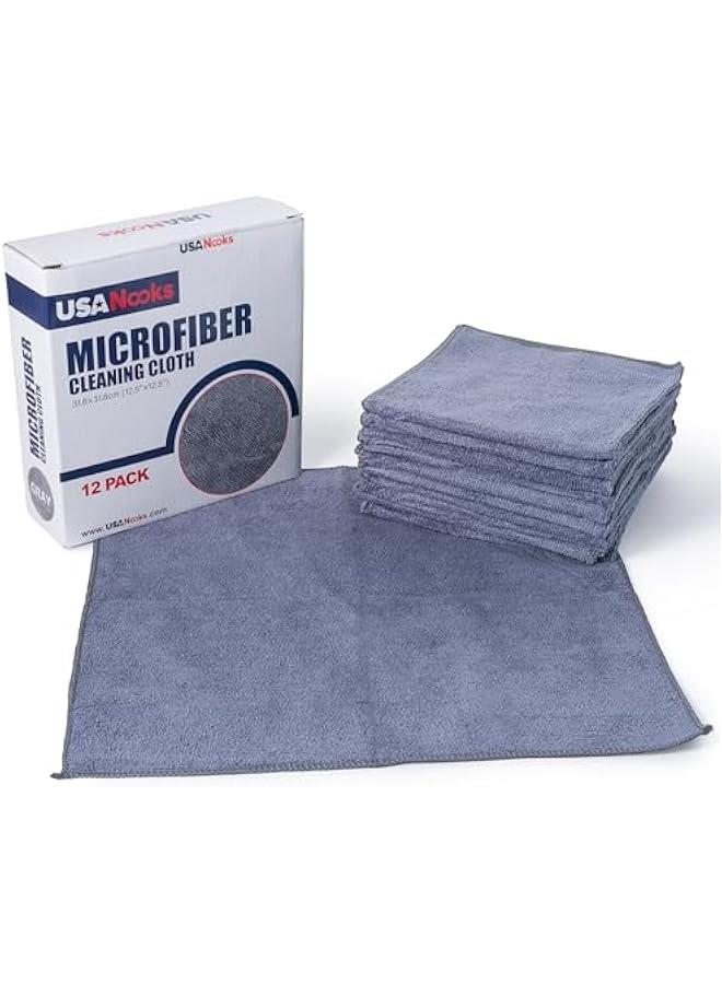 Generic Microfiber Cleaning Cloth Grey - 12 Pcs (12.5x12.5) - High Performance - 1200 Washes, Ultra Absorbent Microfiber Towel Weave Grime & Liquid for Streak-Free Mirror Shine - Car Washing Cloth  - Image 2