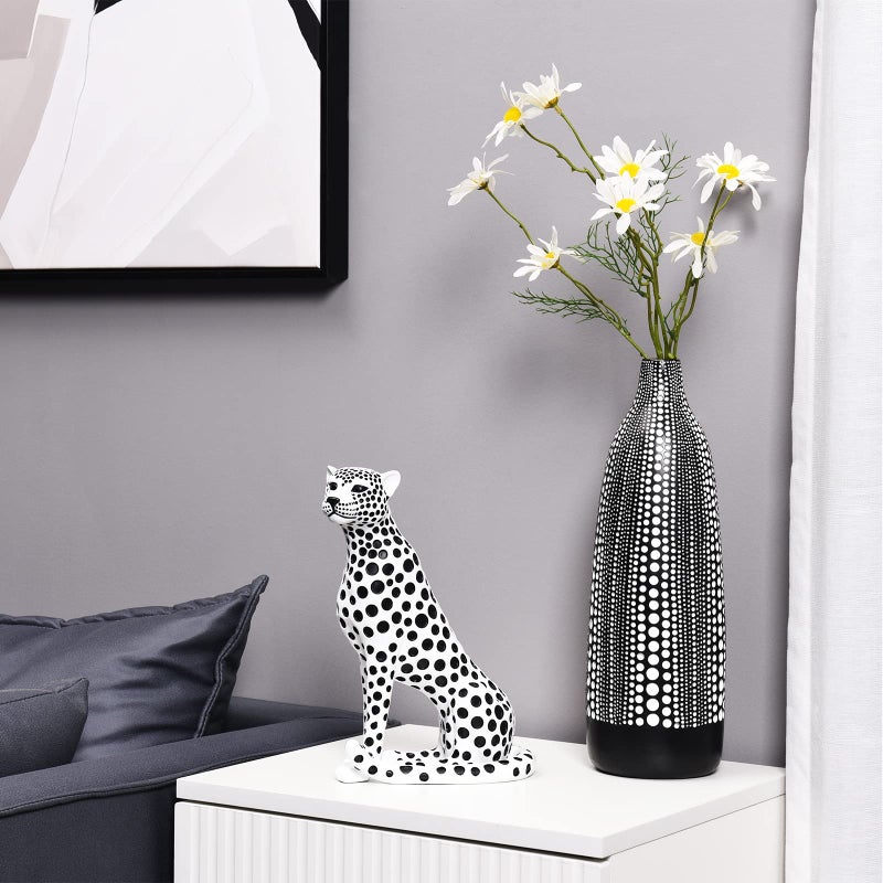 Quoowiit Statues for Home Decor, Modern Sculptures and Statues Decorations for Living Room, Bedroom, Table, Bookshelf, White Resin Leopard Art Decorative Sculpture with Black Polka Dots Design - Image 5