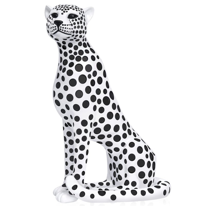 Quoowiit Statues for Home Decor, Modern Sculptures and Statues Decorations for Living Room, Bedroom, Table, Bookshelf, White Resin Leopard Art Decorative Sculpture with Black Polka Dots Design - Image 1