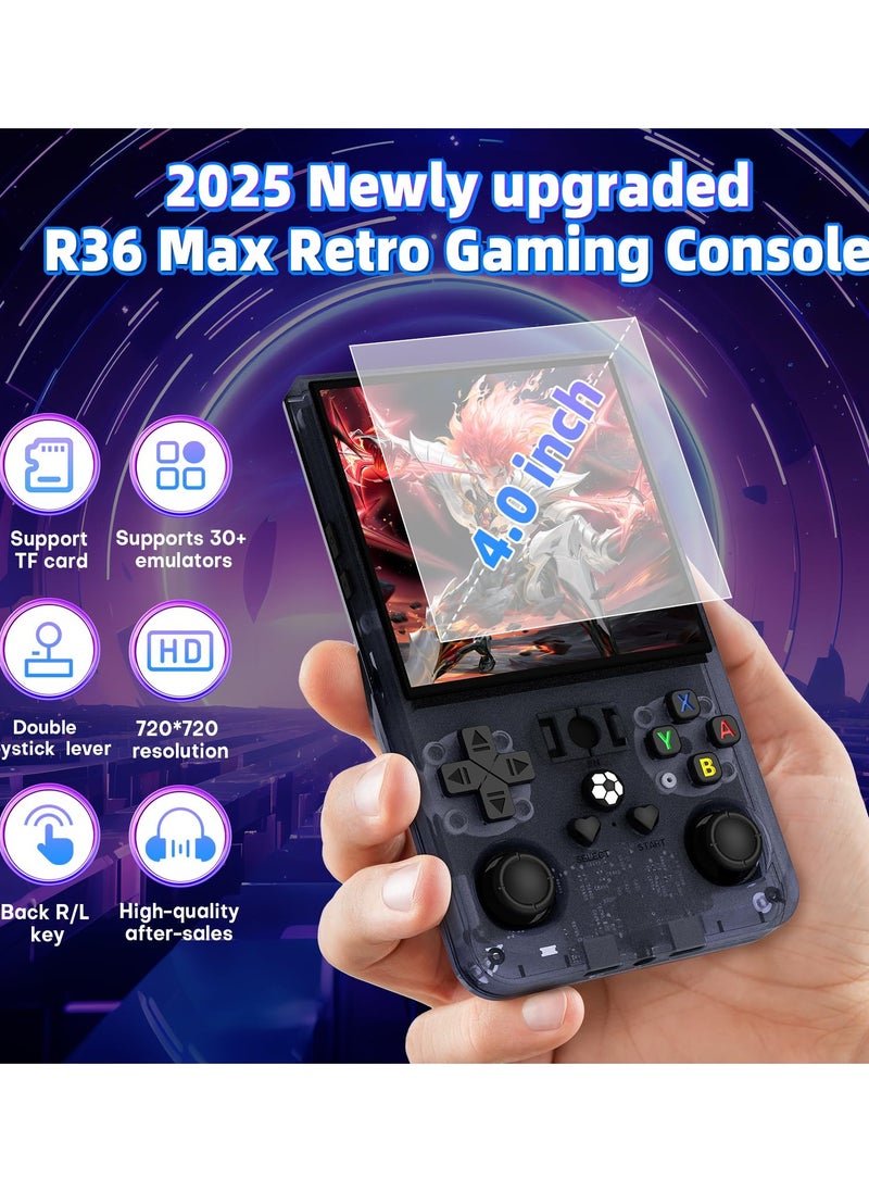 R36 Max Retro Handheld Game Console, Video Game Console with 64G Built-in 18000+ Games, 4000mAh Rechargeable, Support 30+ Simulators, Linux System, 4.0 Inch IPS Screen Portable Pocket Arcade, Black