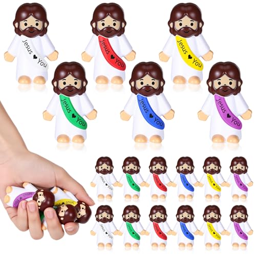 Shappy 12 Pcs Little Jesus Stress Relief Toys Jesus Love You PU Figures Bulk Pocket Stress Gifts for Adults Hide and Seek Christmas Christian Religious Easter Party Favors Sunday School Baptism Gifts - Image 1