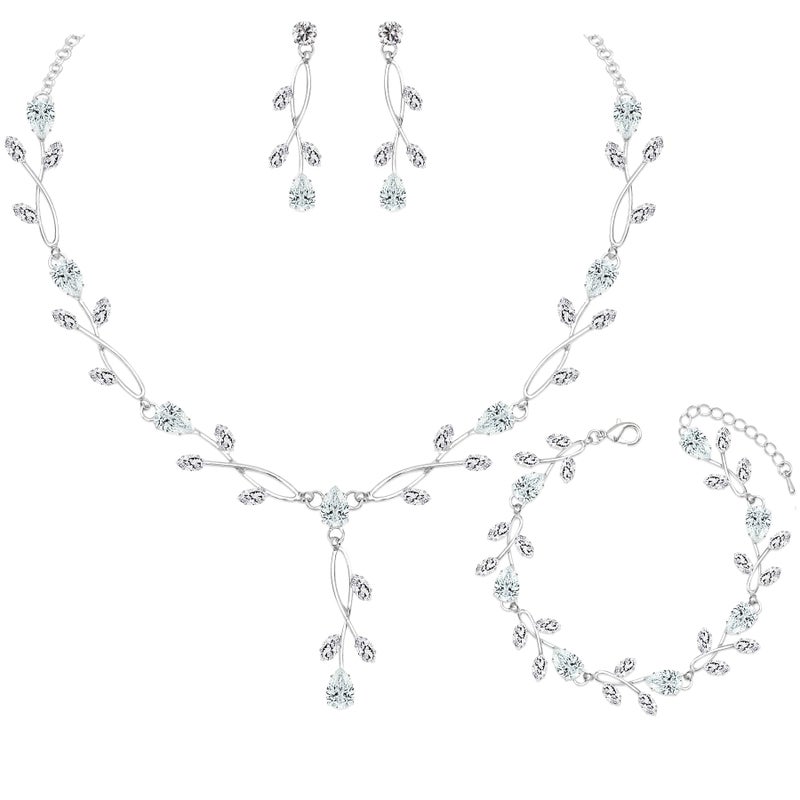 CSY Elegant Silver Bridal Jewelry Sets Clear Cubic Zirconia Wedding Necklace Earrings Bracelet Set for Birdes Bridesmaids CZ Prom Jewelry - Image 1