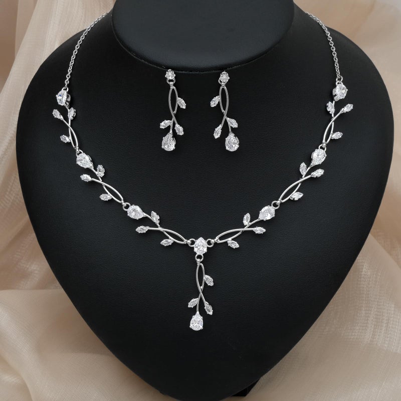 CSY Elegant Silver Bridal Jewelry Sets Clear Cubic Zirconia Wedding Necklace Earrings Bracelet Set for Birdes Bridesmaids CZ Prom Jewelry - Image 3
