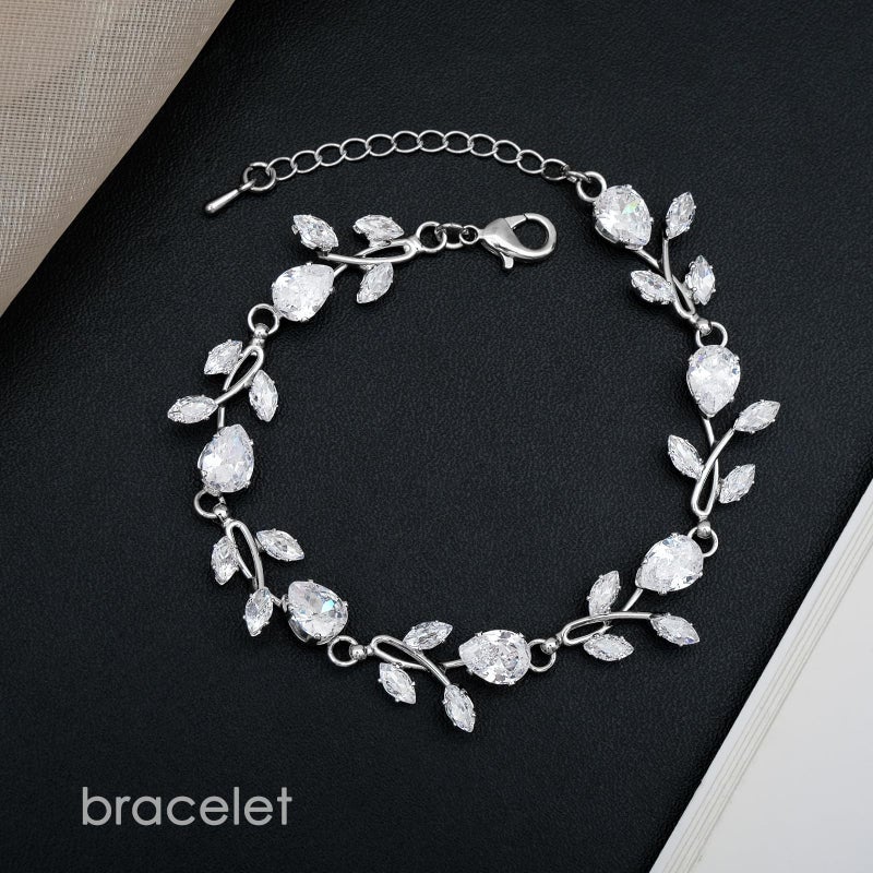 CSY Elegant Silver Bridal Jewelry Sets Clear Cubic Zirconia Wedding Necklace Earrings Bracelet Set for Birdes Bridesmaids CZ Prom Jewelry - Image 5