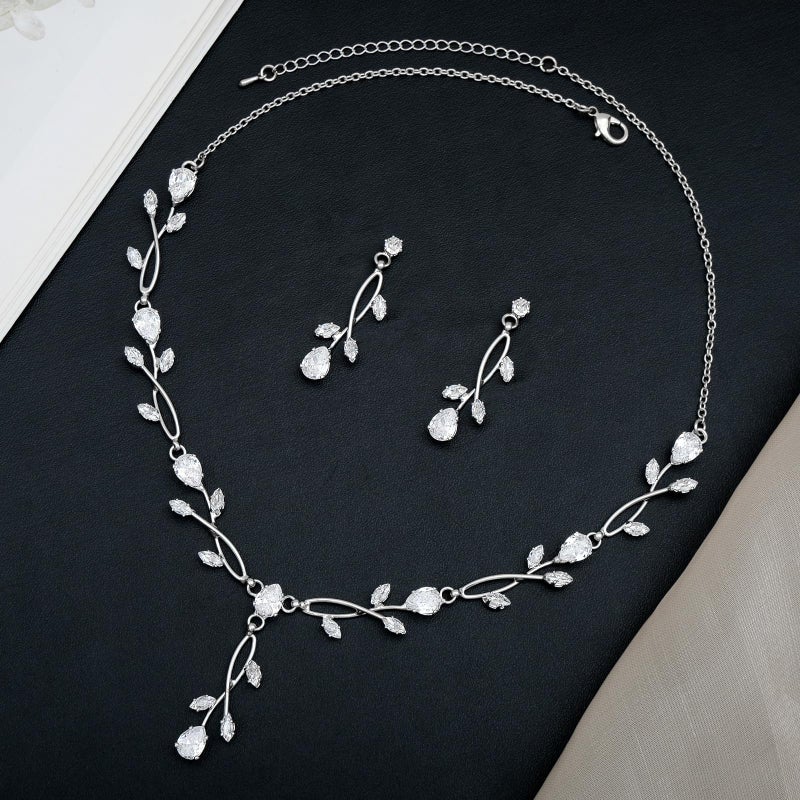 CSY Elegant Silver Bridal Jewelry Sets Clear Cubic Zirconia Wedding Necklace Earrings Bracelet Set for Birdes Bridesmaids CZ Prom Jewelry - Image 4
