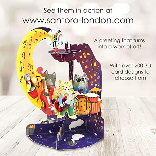 SANTORO Pendulum, 3D Pop Up Greeting Card - Jazz Cats - For Her, Him, Kids | Birthday Gift For Cat Lovers - Image 5