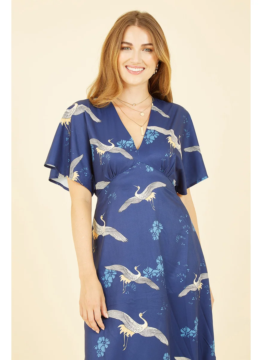Yumi Crane Print Kimono Midi Dress