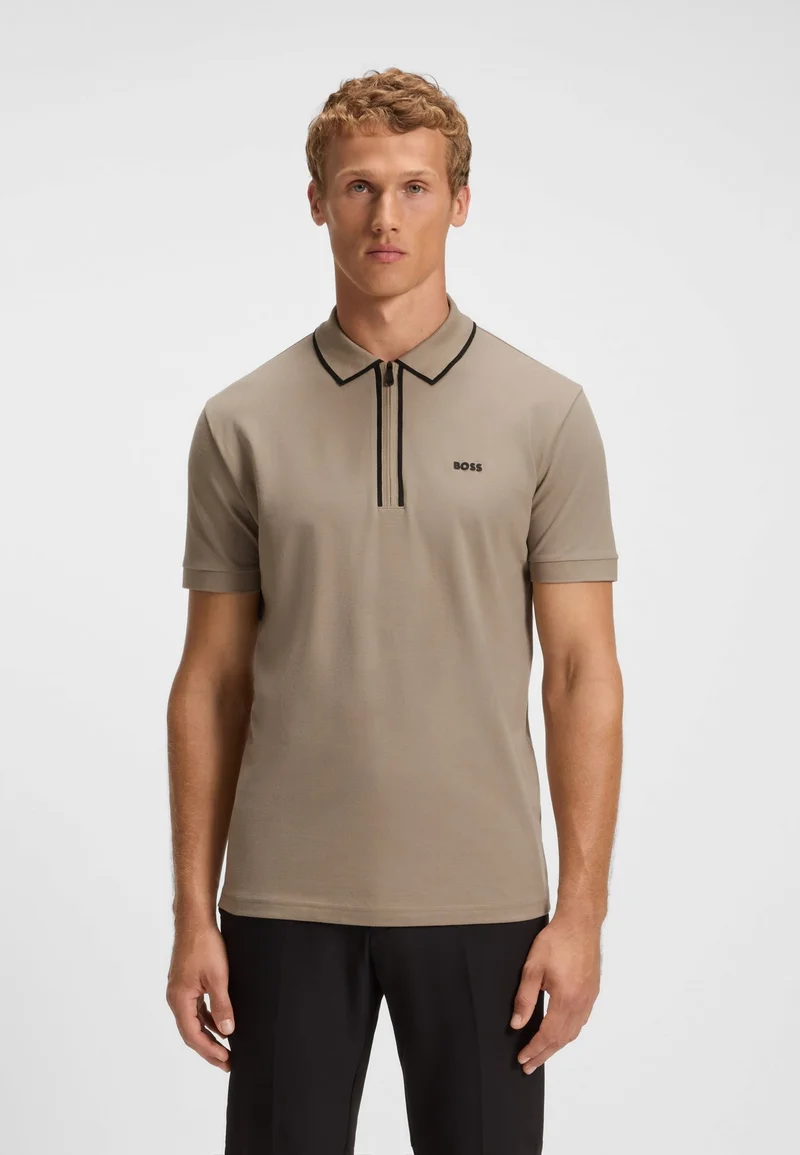 BOSS Stretch-cotton polo shirt with contrast stripes