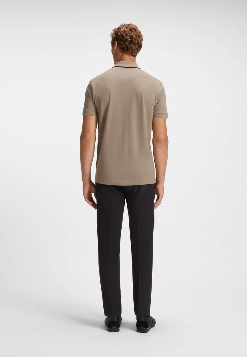 BOSS Stretch-cotton polo shirt with contrast stripes