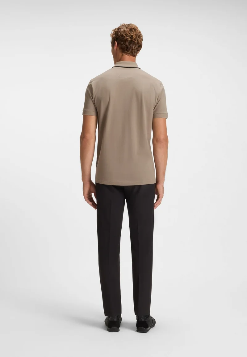 BOSS Stretch-cotton polo shirt with contrast stripes