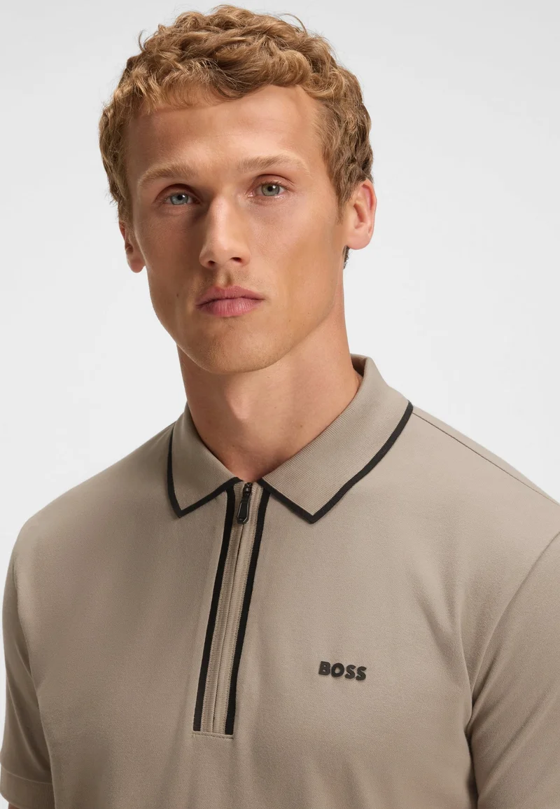 BOSS Stretch-cotton polo shirt with contrast stripes