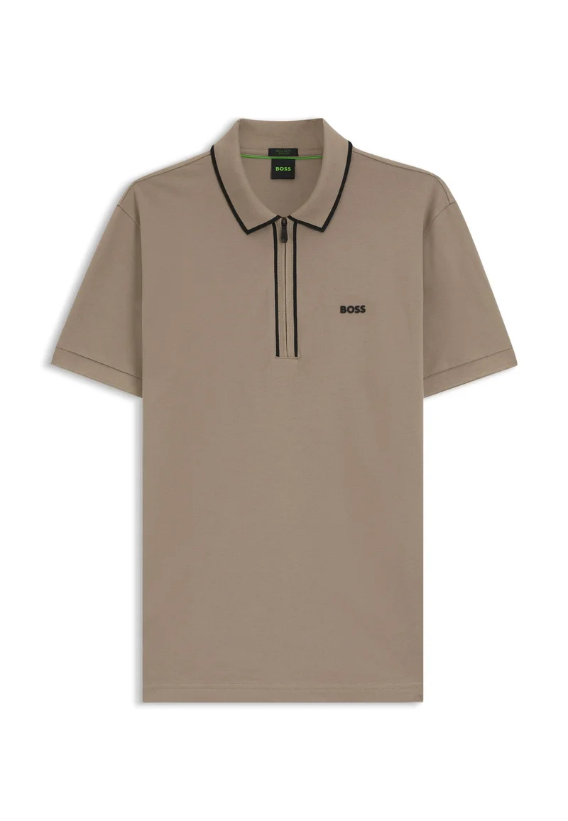 BOSS Stretch-cotton polo shirt with contrast stripes