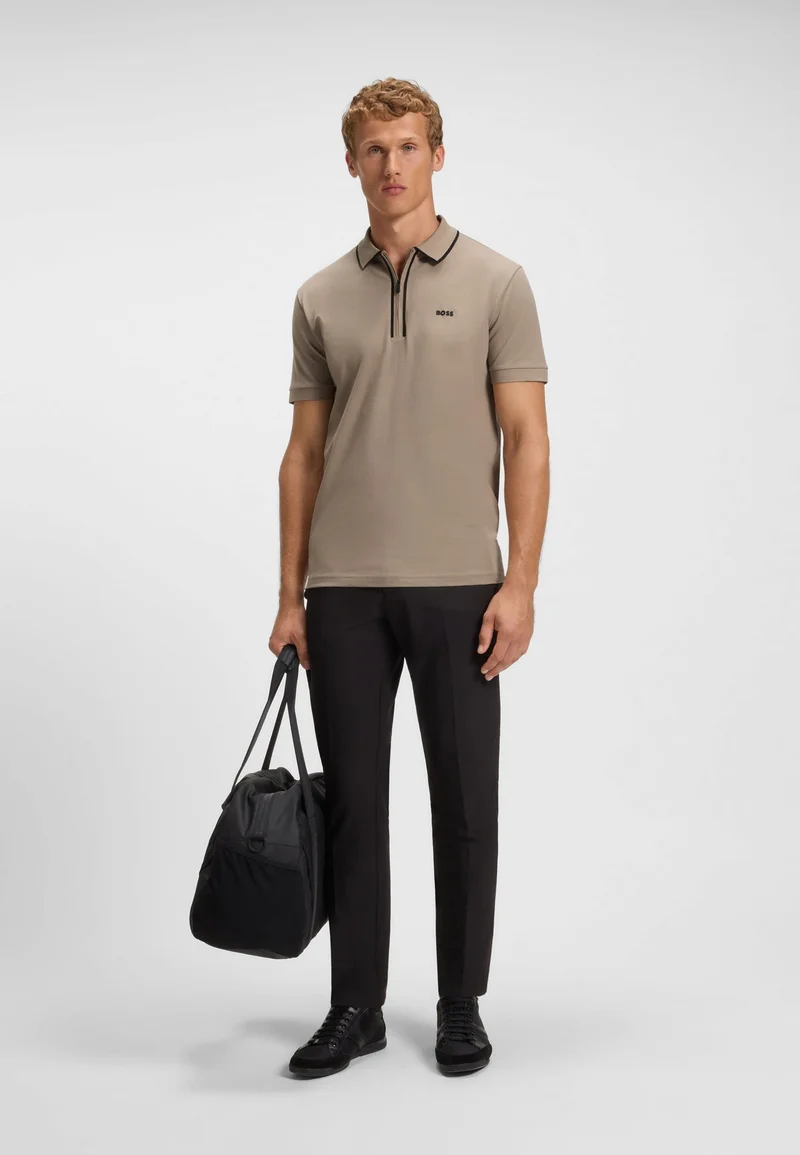 BOSS Stretch-cotton polo shirt with contrast stripes