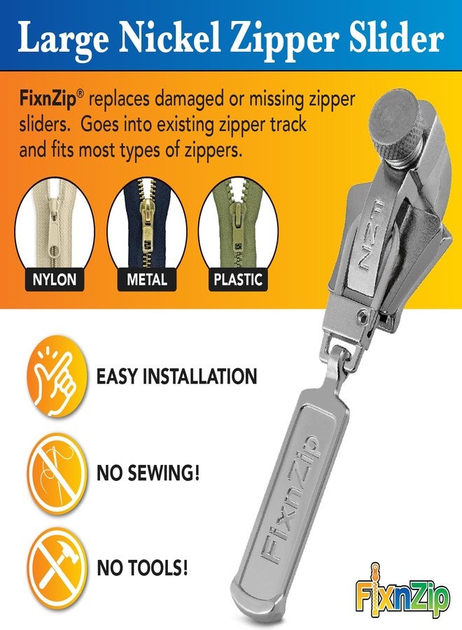 FixnZip (Large Nickel) - See Size Guide - Universal Zipper Repair Kit for Wetsuits, Luggage, Bags - Backpack Zipper Replacement Repair Kit - Instant Zipper Fix - Image 2