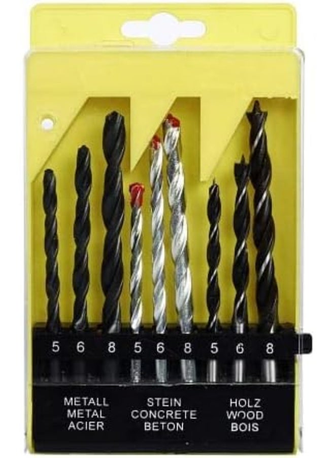 NJM 9 Piece Combination Drill Bit Set For Wood, Steel and Concrete - Image 1