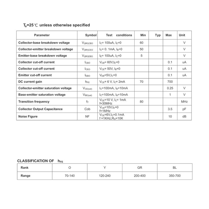 HUABAN 20PCS 2SC1815GR 2SC1815 NPN Transistor TO-92 50V 150MA 400mW Marking C1815 - Image 3