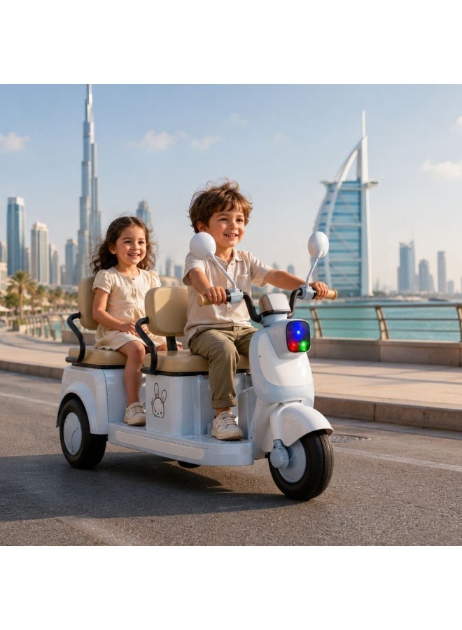 دراجة نارية كهربائية للأطفال بثلاث عجلات ومقعدين مع أضواء LED وموسيقى، لون أزرق - Image 5