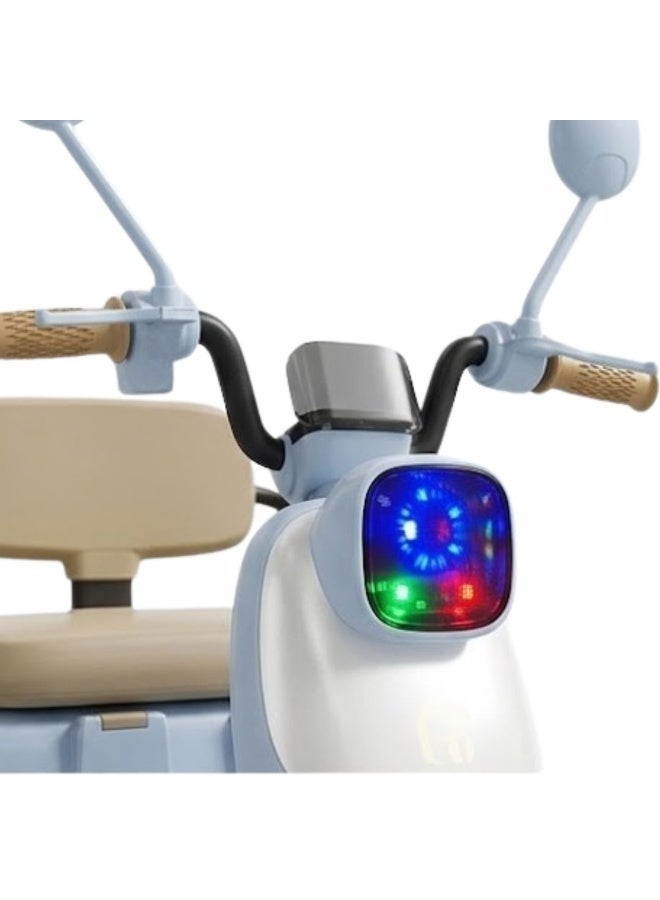دراجة نارية كهربائية للأطفال بثلاث عجلات ومقعدين مع أضواء LED وموسيقى، لون أزرق - Image 2