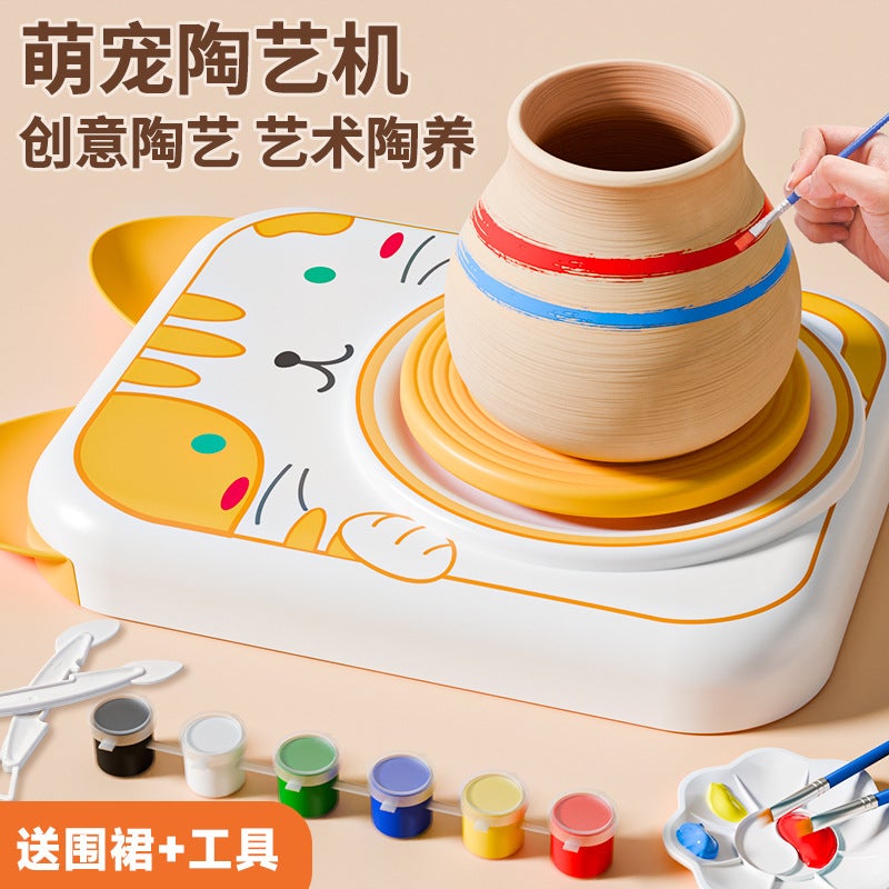 Kids Pottery Wheel Clay Modeling Machine Set with Air-Dry Clay - Image 2