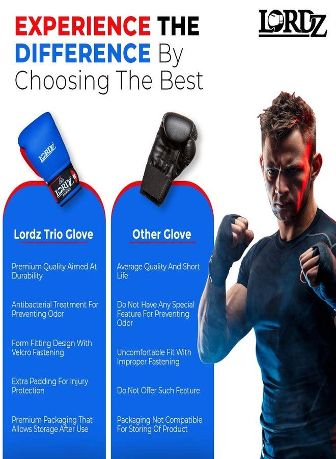 Lordz Trio Gloves I Men & Women’s Premium Synthetic Leather Boxing Gloves with Hand Crafted Padding, Gloves for Sparring, Muay Thai, MMA, Training and Heavy Bag Workout - Image 3