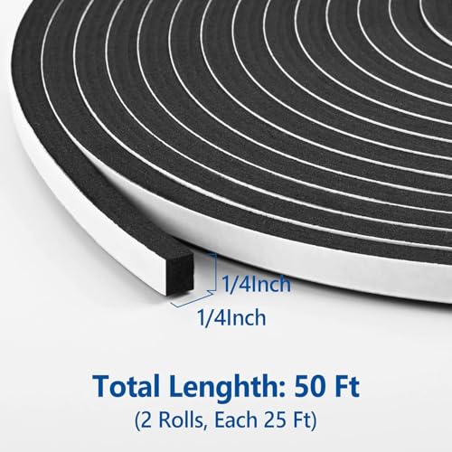 Kikerike Self Adhesive Foam Tape Weatherstrip 1/4In x 1/4In x 50Ft High Density Foam Insulation Strips Seal Weather Stripping with Strong Adhesive for Door and Window Sound Isolation Soundproofing - Image 2