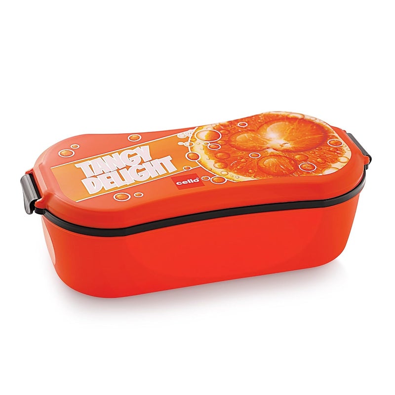 Cello CELLO Doppler Steel Lunch Box for Kids Adults, Orange | Insulated Tiffin Keeps Food Warm | 2 Compartments with Locking Lid | Spill Leak Proof | Ideal for Office, School, Picnic & Travelling  - Image 1
