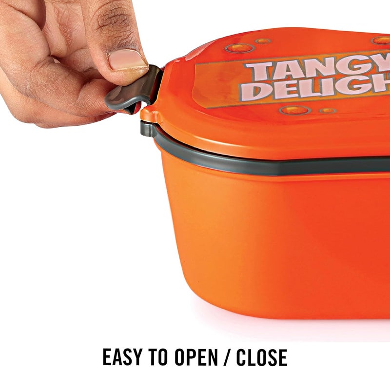 Cello CELLO Doppler Steel Lunch Box for Kids Adults, Orange | Insulated Tiffin Keeps Food Warm | 2 Compartments with Locking Lid | Spill Leak Proof | Ideal for Office, School, Picnic & Travelling  - Image 5