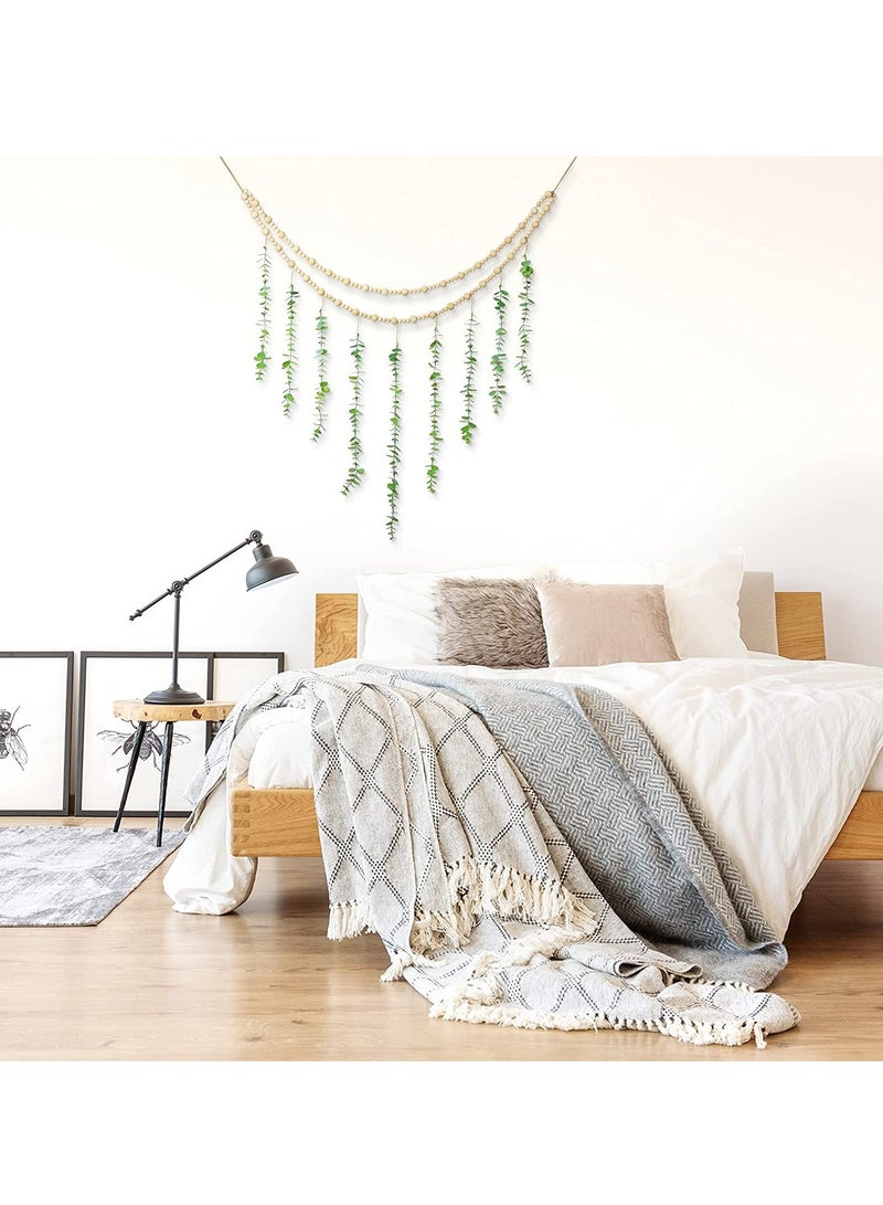 Excefore Wall Hanging Decor, Eucalyptus Boho Decor Bedroom Wooden Bead Garland Artificial Natural Greenery Decoration for Guest Modern Bathroom Living Room - Image 5