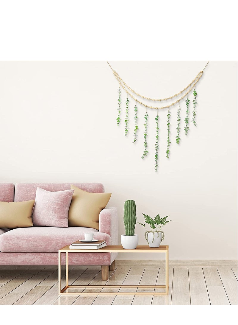 Excefore Wall Hanging Decor, Eucalyptus Boho Decor Bedroom Wooden Bead Garland Artificial Natural Greenery Decoration for Guest Modern Bathroom Living Room - Image 4