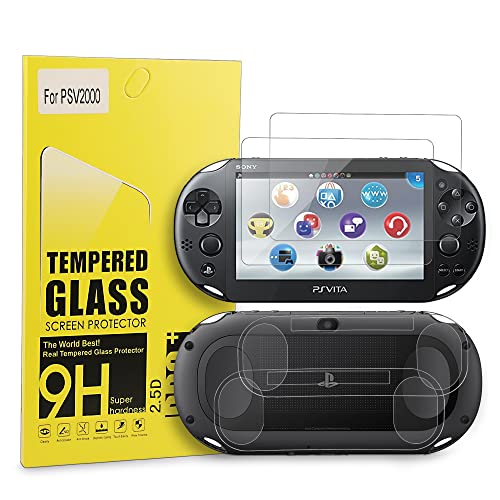 Xahpower PS Vita 2000 Screen Protector, 9H Tempered Glass Front Screen Protector and HD Clear PET Back Screen Protective Film for Sony PlayStation Vita 2000 - Image 1