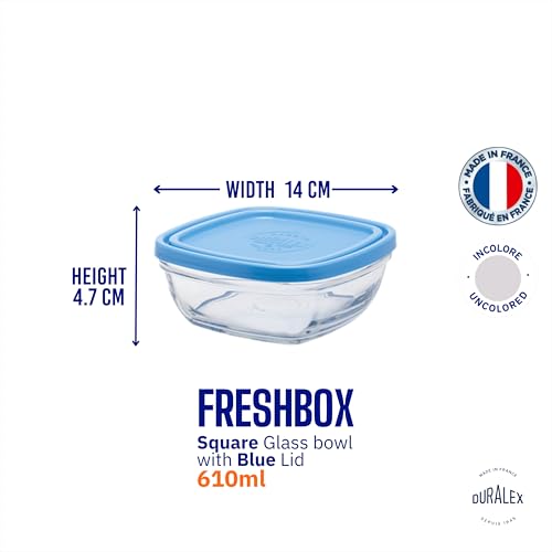 Duralex France FreshBox Square Tempered Glass Storage Container with Blue Lid, 610ML, Set of 1 Piece | 3x Stronger & Durable | Thermal & Shock Resistant | Microwave & Dishwasher Safe - Image 4