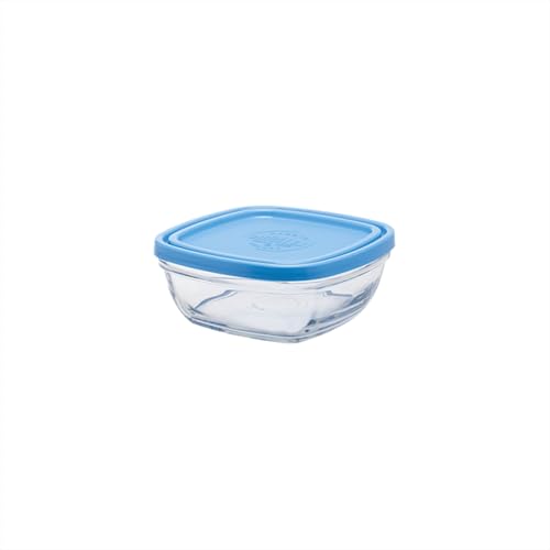 Duralex France FreshBox Square Tempered Glass Storage Container with Blue Lid, 610ML, Set of 1 Piece | 3x Stronger & Durable | Thermal & Shock Resistant | Microwave & Dishwasher Safe - Image 1