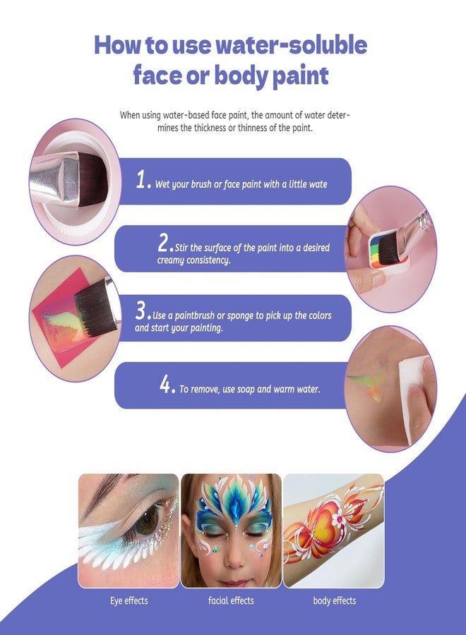 Pintada 120g Large Capacity Face Painting Kit for Kids - 12 x 10g Non Toxic Water Based Face Paint Palette with Brush, Stencils, gems, Sponges. For Halloween Makeup, birthdays, party, festivals & events. - Image 4