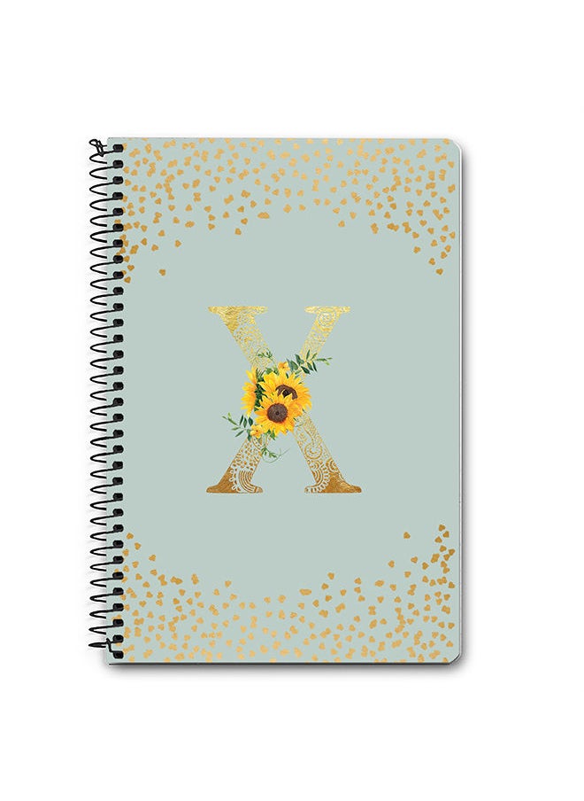 Stylizedd - Designer A5 Spiral Notebook Memo Notepad Journal - Custom Monogram Initial Letter Mandala Floral Pattern Alphabet - X - Light Grey - Image 1