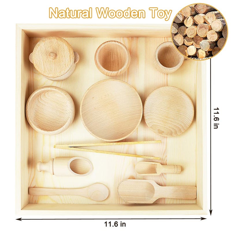 Yowlieu Montessori Sensory Bin Tools: 1 Wooden Box + 11 Sensory Tools for Toddlers & Preschool Children - Fine Motor Learning Pretend Play - Image 4