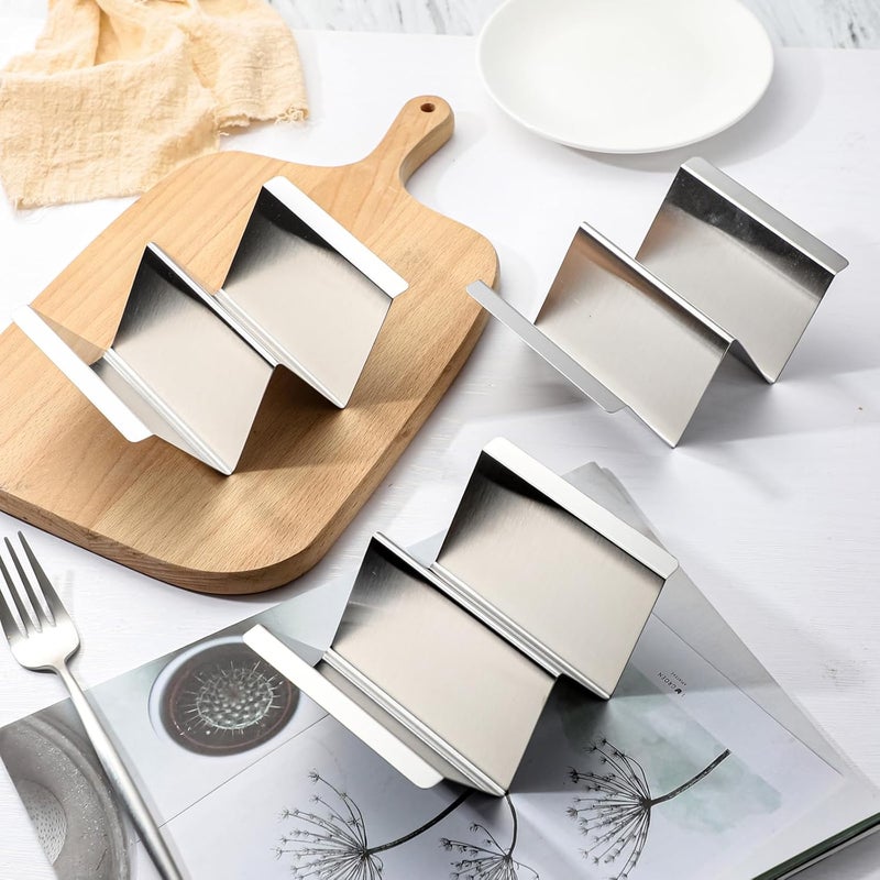 YellRin Stainless Steel Taco Holder Stand Set of 4 - Stylish Rack Holds Up to 2 Tacos Each,Stylish Taco Rack with Handles - Image 5