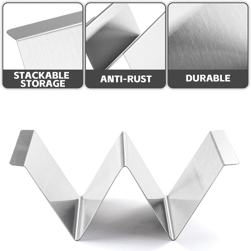 YellRin Stainless Steel Taco Holder Stand Set of 4 - Stylish Rack Holds Up to 2 Tacos Each,Stylish Taco Rack with Handles - Image 2