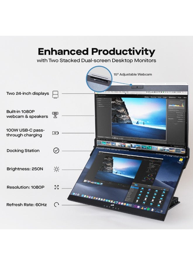 Mobile pixel - Geminos T | Dual 24-inch Stacked Monitors Touchscreen, 1080P Webcam&Speakers, 65W USB-C Charging, Vertical Desktop Monitor, Built-in Hub, HDMI/USB-A/USB-C, Fully Adjustable (2 Monitors) - Image 1