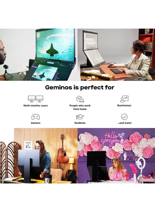 Mobile pixel - Geminos T | Dual 24-inch Stacked Monitors Touchscreen, 1080P Webcam&Speakers, 65W USB-C Charging, Vertical Desktop Monitor, Built-in Hub, HDMI/USB-A/USB-C, Fully Adjustable (2 Monitors) - Image 1