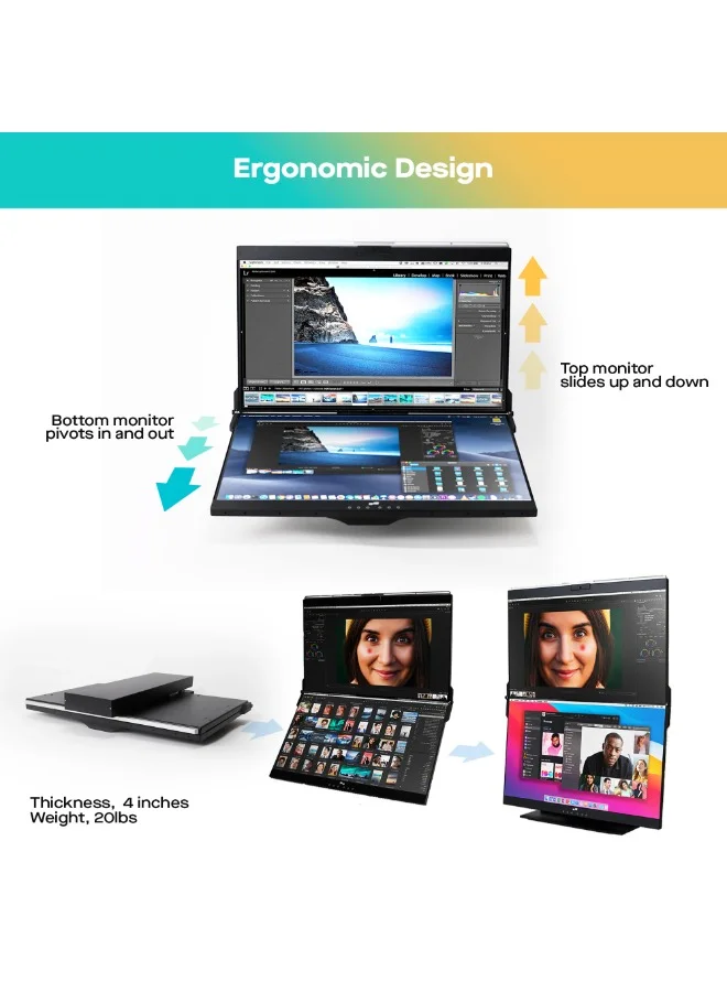 Mobile pixel Geminos T | Dual 24-inch Stacked Monitors Touchscreen, 1080P Webcam&Speakers, 65W USB-C Charging, Vertical Desktop Monitor, Built-in Hub, HDMI/USB-A/USB-C, Fully Adjustable (2 Monitors)